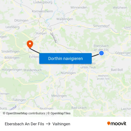 Ebersbach An Der Fils to Vaihingen map
