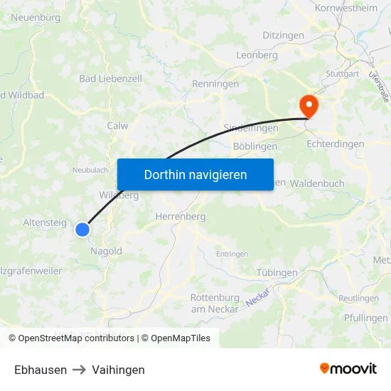 Ebhausen to Vaihingen map