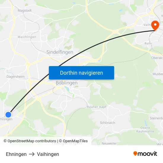Ehningen to Vaihingen map