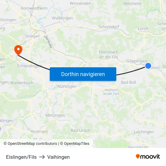 Eislingen/Fils to Vaihingen map