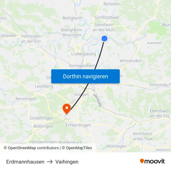 Erdmannhausen to Vaihingen map
