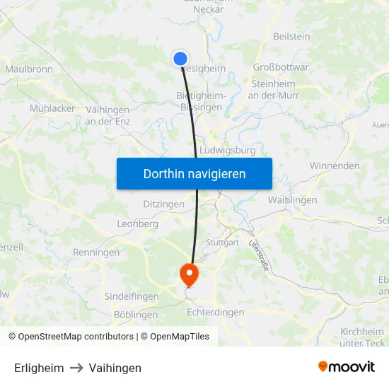 Erligheim to Vaihingen map