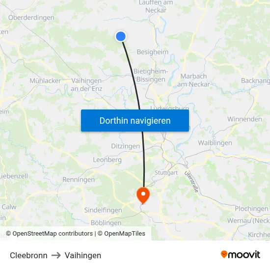 Cleebronn to Vaihingen map