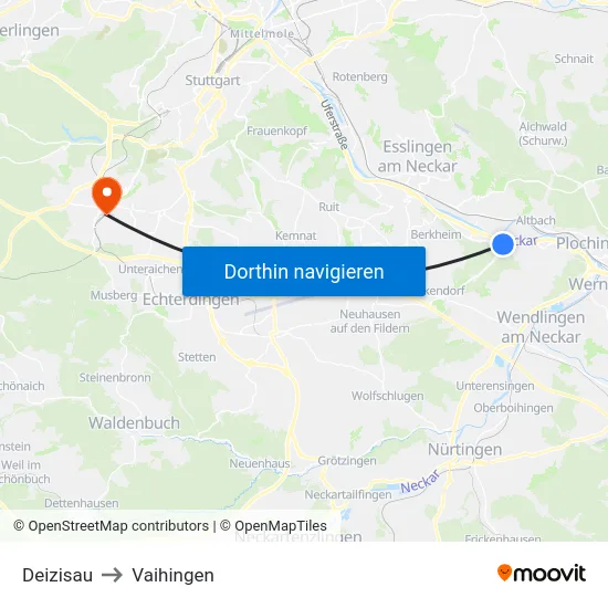 Deizisau to Vaihingen map