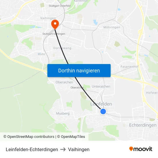 Leinfelden-Echterdingen to Vaihingen map