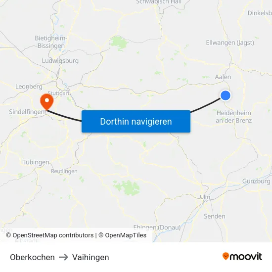 Oberkochen to Vaihingen map