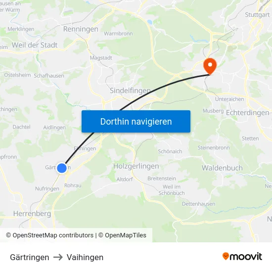 Gärtringen to Vaihingen map