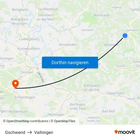 Gschwend to Vaihingen map