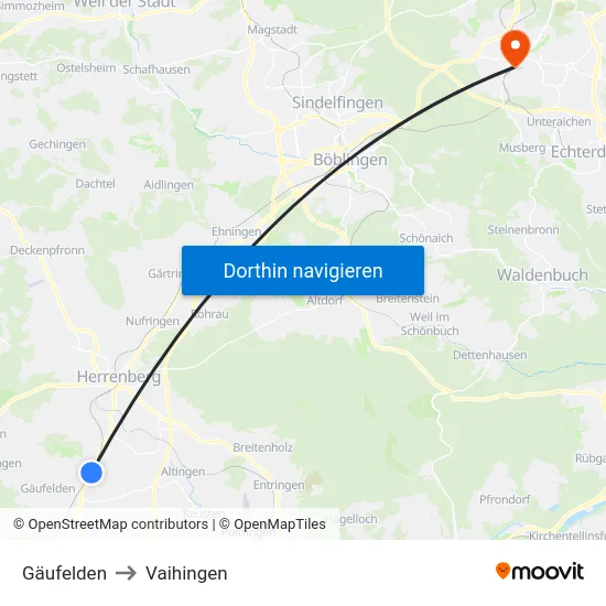 Gäufelden to Vaihingen map