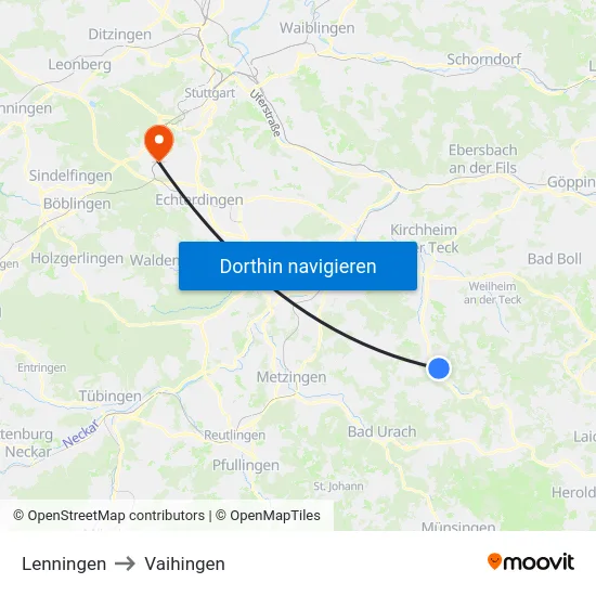 Lenningen to Vaihingen map