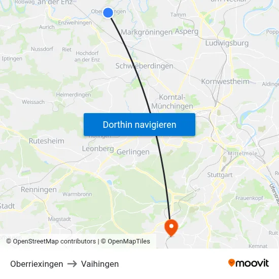 Oberriexingen to Vaihingen map