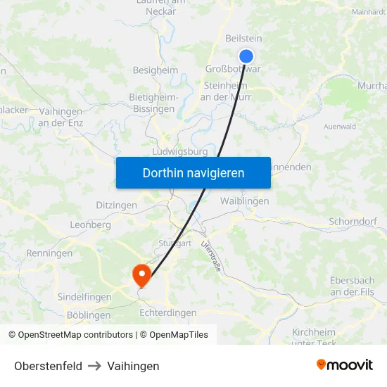 Oberstenfeld to Vaihingen map