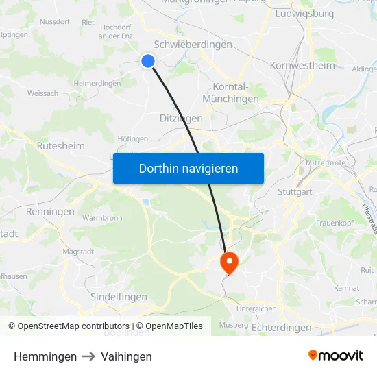 Hemmingen to Vaihingen map