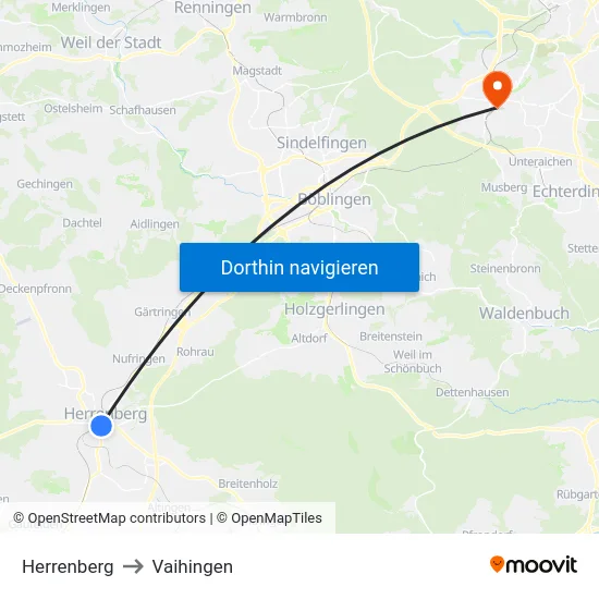 Herrenberg to Vaihingen map