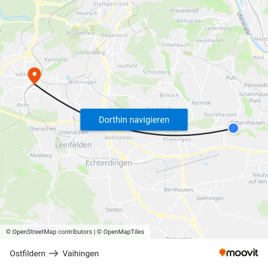 Ostfildern to Vaihingen map