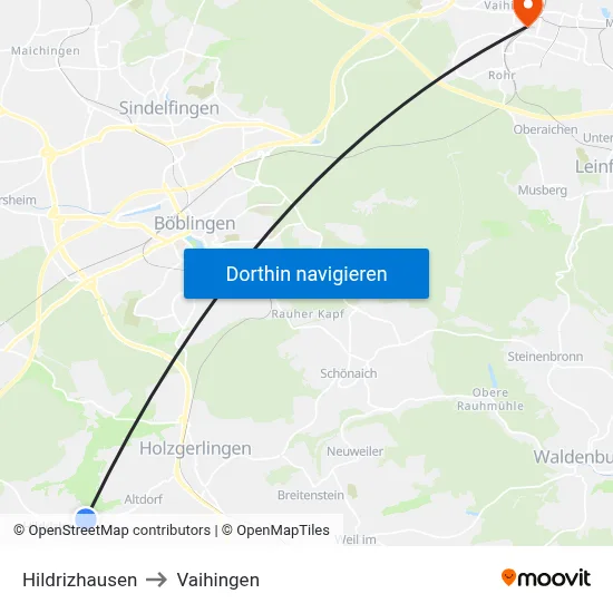 Hildrizhausen to Vaihingen map