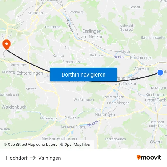 Hochdorf to Vaihingen map
