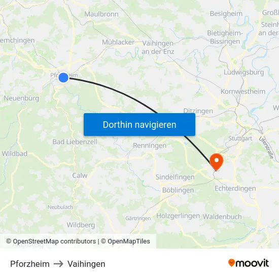 Pforzheim to Vaihingen map