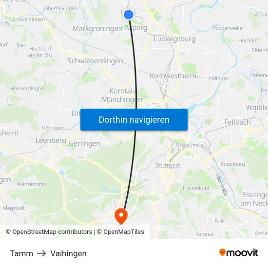 Tamm to Vaihingen map