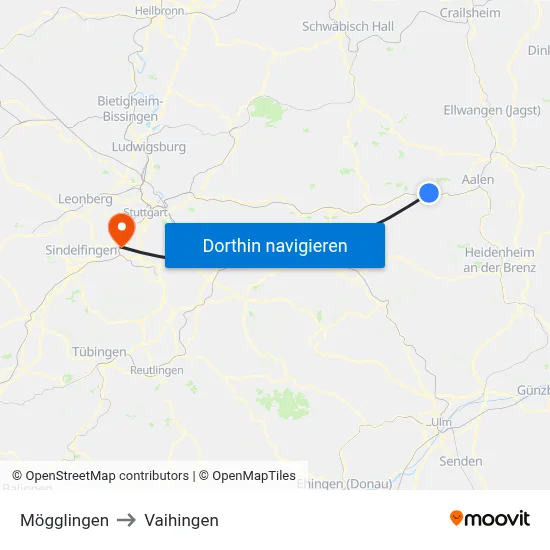 Mögglingen to Vaihingen map