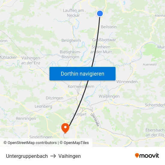 Untergruppenbach to Vaihingen map
