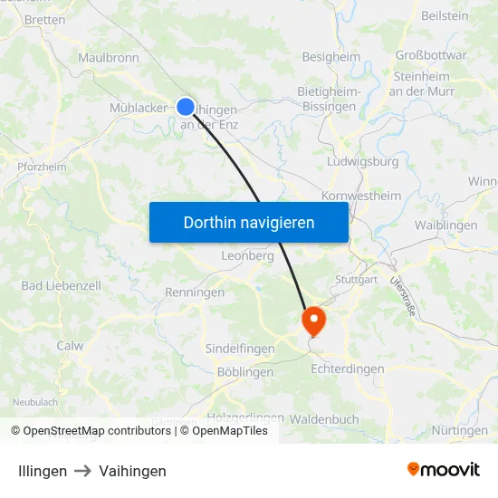 Illingen to Vaihingen map