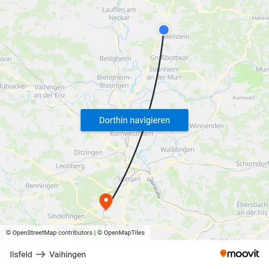 Ilsfeld to Vaihingen map