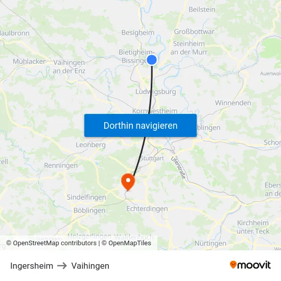 Ingersheim to Vaihingen map