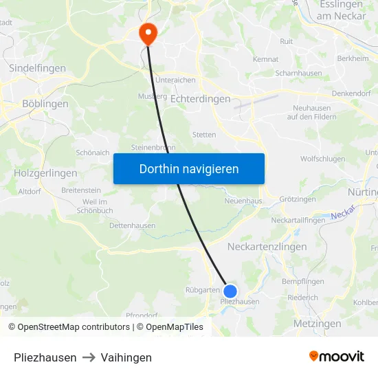 Pliezhausen to Vaihingen map