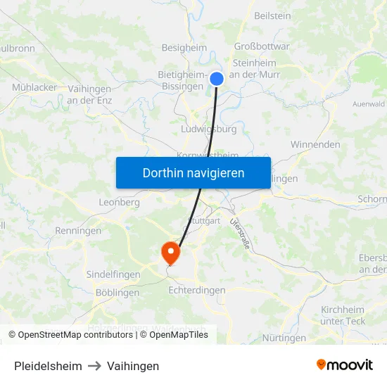 Pleidelsheim to Vaihingen map