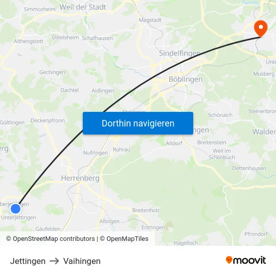 Jettingen to Vaihingen map