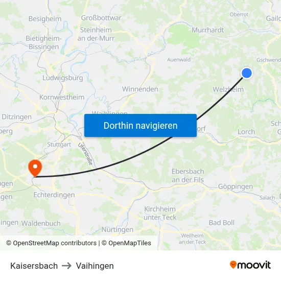 Kaisersbach to Vaihingen map