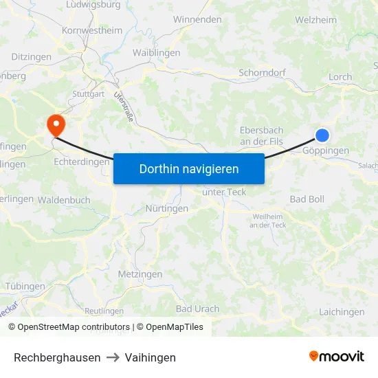 Rechberghausen to Vaihingen map