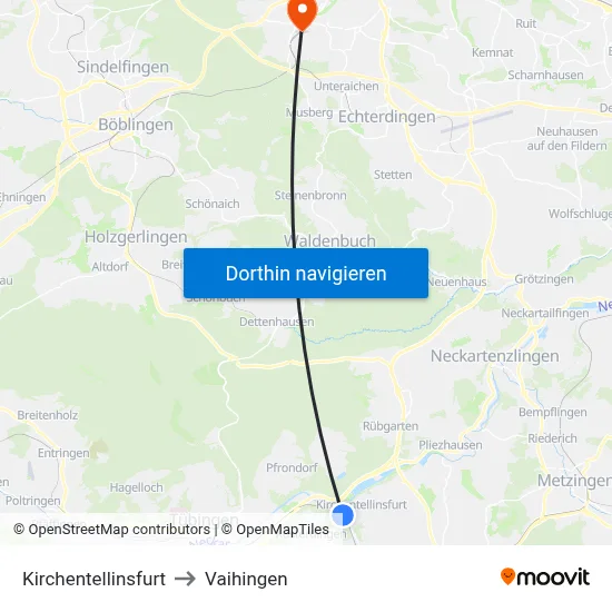 Kirchentellinsfurt to Vaihingen map