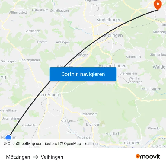 Mötzingen to Vaihingen map