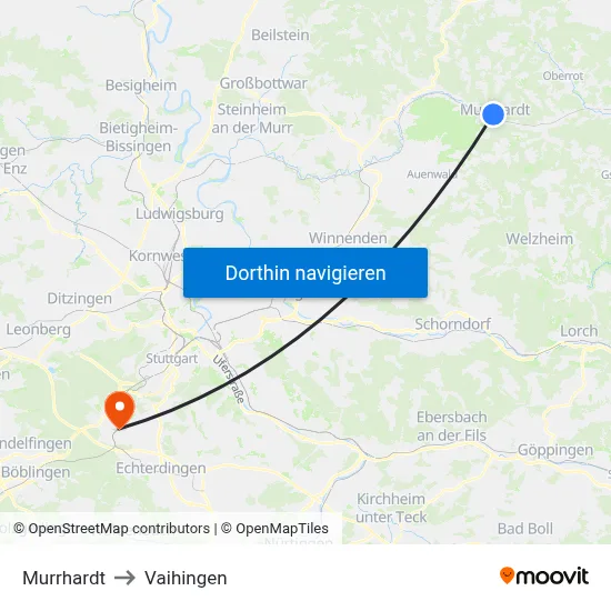 Murrhardt to Vaihingen map