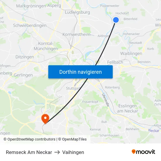 Remseck Am Neckar to Vaihingen map