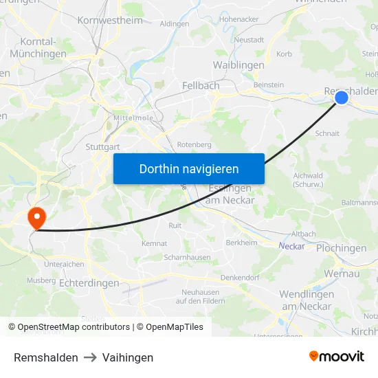 Remshalden to Vaihingen map