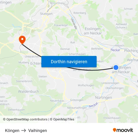 Köngen to Vaihingen map