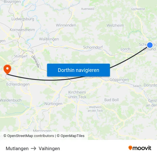 Mutlangen to Vaihingen map