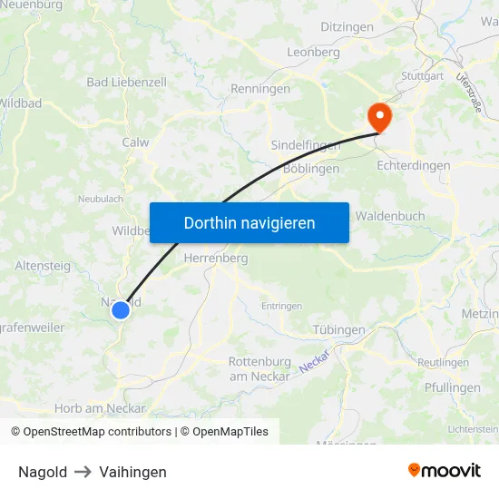 Nagold to Vaihingen map
