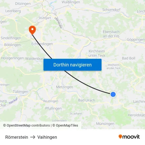 Römerstein to Vaihingen map