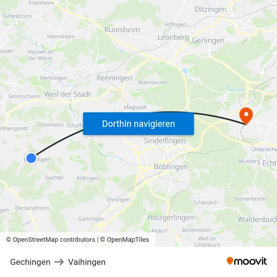 Gechingen to Vaihingen map