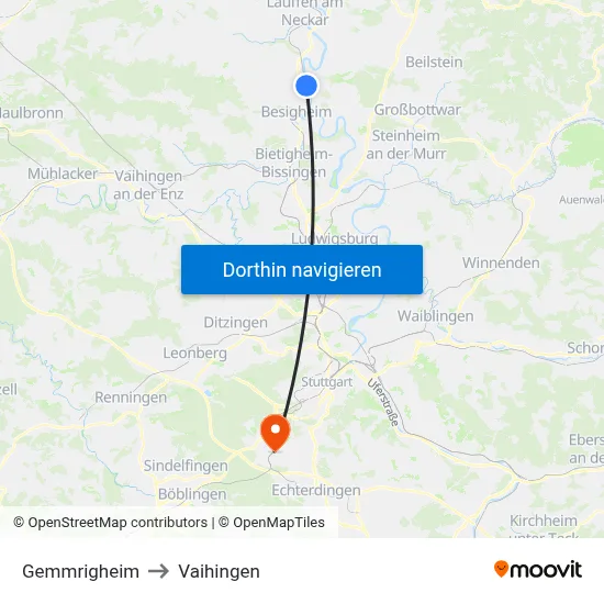 Gemmrigheim to Vaihingen map