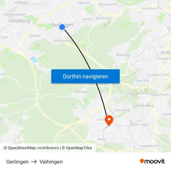 Gerlingen to Vaihingen map