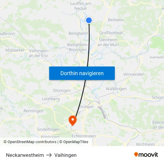 Neckarwestheim to Vaihingen map