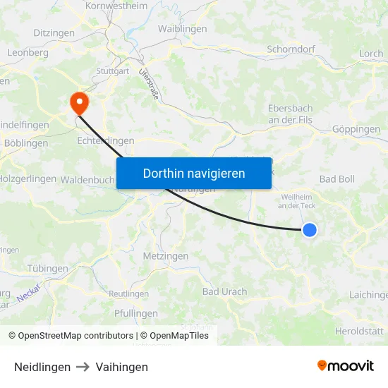 Neidlingen to Vaihingen map