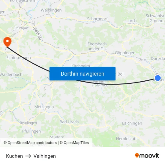 Kuchen to Vaihingen map
