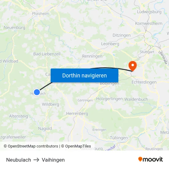 Neubulach to Vaihingen map