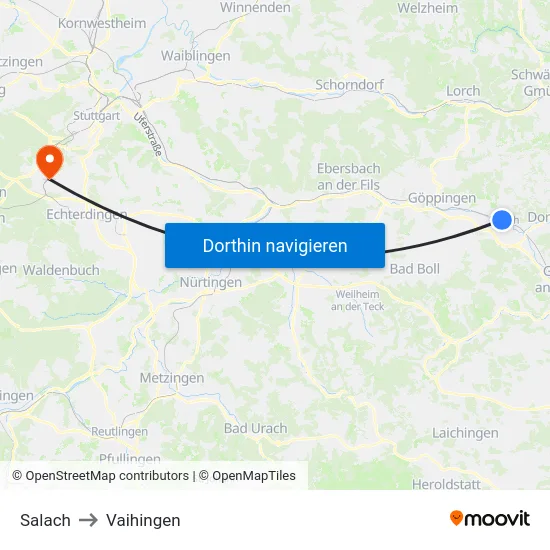 Salach to Vaihingen map